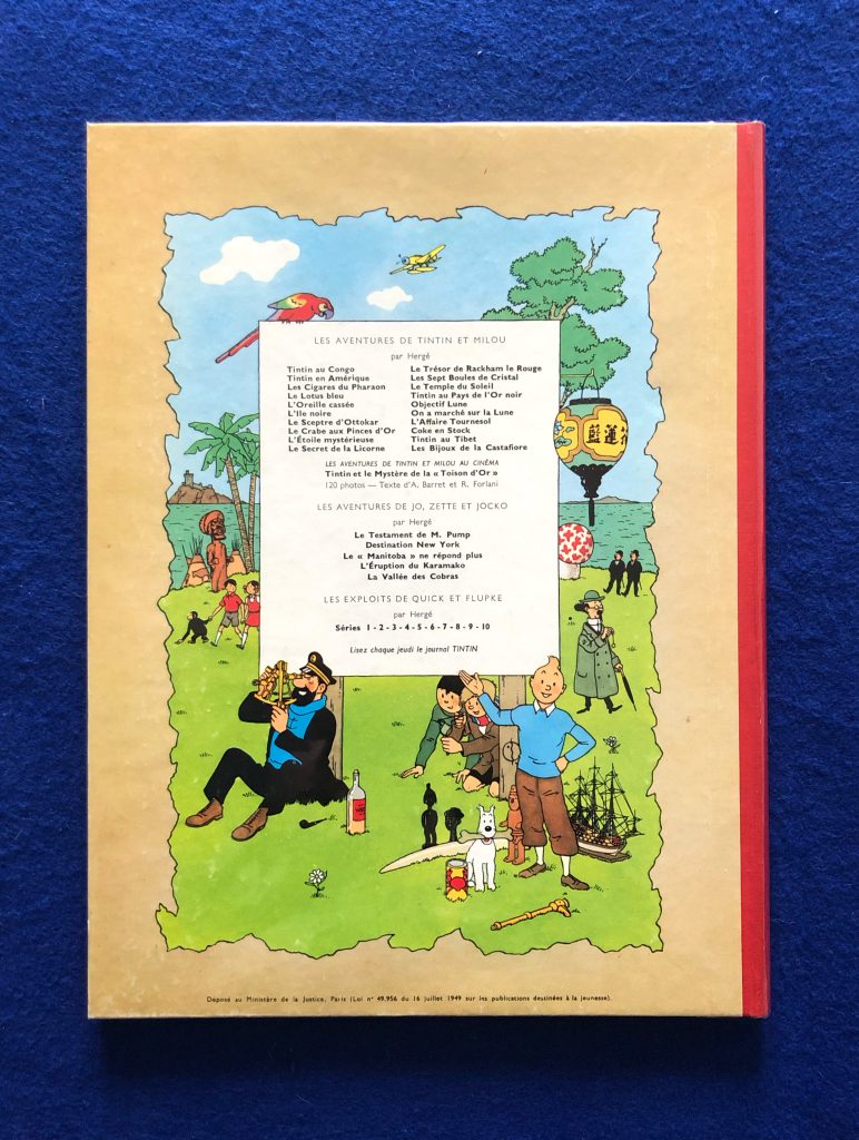 Réédition de Objectif Lune 1964, 4ème plat B35, dos Rouge, Pages de garde bleu clair, Imprimé en Belgique. Les plats très lumineux avec de très belles couleurs. Le dos Rouge est parfaitement régulier. Les coiffes sont parfaitement arrondies, proche du neuf. Les coins sont piquants, proche du neuf. Le cahier est parfaitement soudé et aligné. Les pages intérieures sont proche du neuf. Un Exemplaire bien frais, proche de l’état neuf !