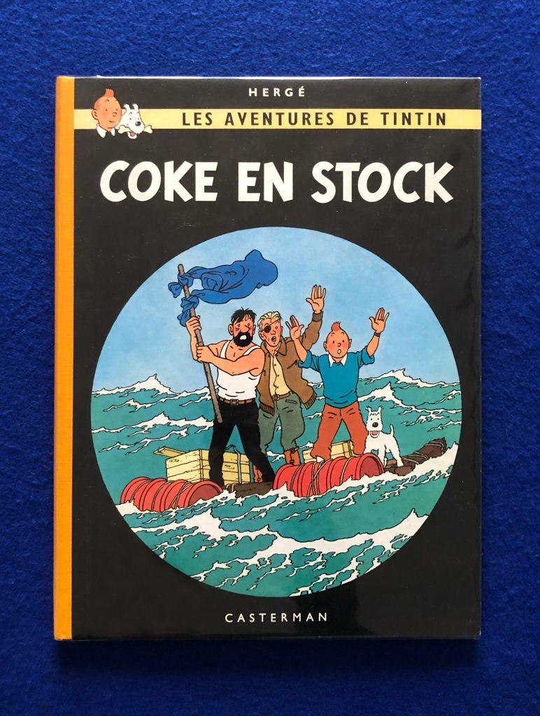 Réédition de Coke en Stock 1964, 4ème plat B35, dos jaune, Pages de garde bleu clair, Imprimé en Belgique. Proche du neuf.