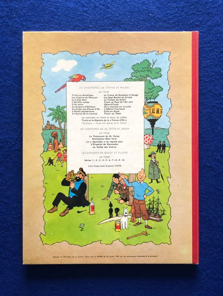 Réédition de L'Affaire Tournesol 1963, 4ème plat B33, dos Rouge, Pages de garde bleu clair, Imprimé en Belgique. proche du neuf.